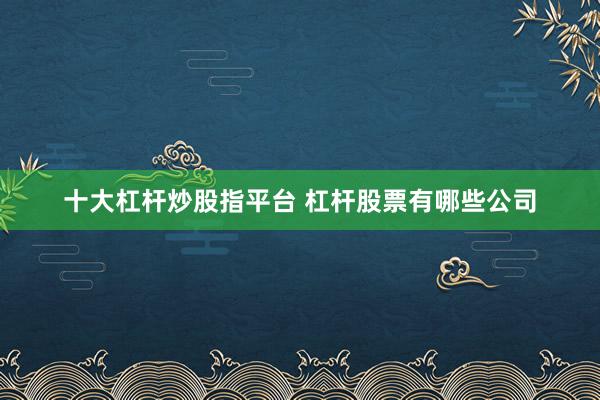 十大杠杆炒股指平台 杠杆股票有哪些公司