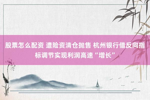 股票怎么配资 遭险资清仓抛售 杭州银行借反向指标调节实现利润高速“增长”