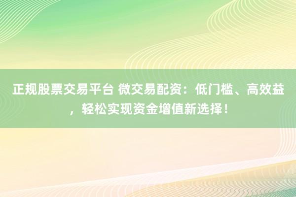 正规股票交易平台 微交易配资：低门槛、高效益，轻松实现资金增值新选择！