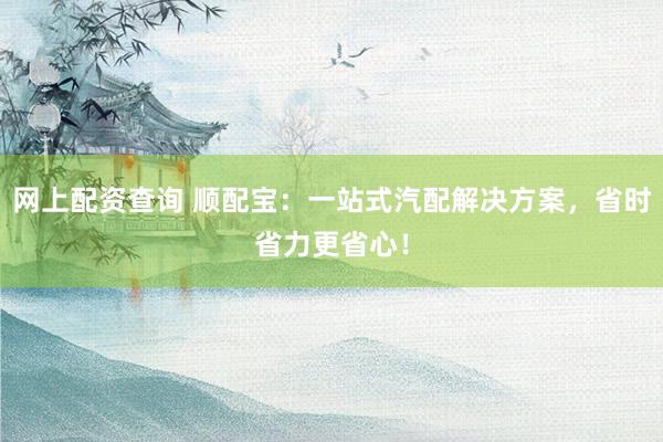 网上配资查询 顺配宝：一站式汽配解决方案，省时省力更省心！