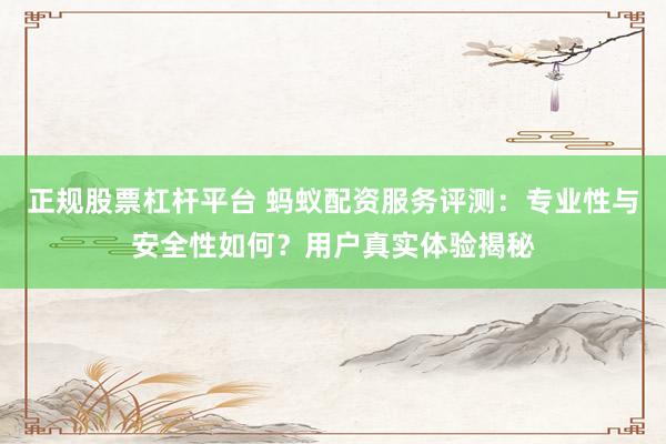 正规股票杠杆平台 蚂蚁配资服务评测：专业性与安全性如何？用户真实体验揭秘