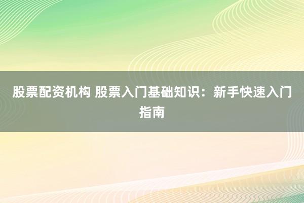 股票配资机构 股票入门基础知识：新手快速入门指南