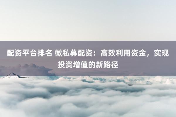配资平台排名 微私募配资：高效利用资金，实现投资增值的新路径