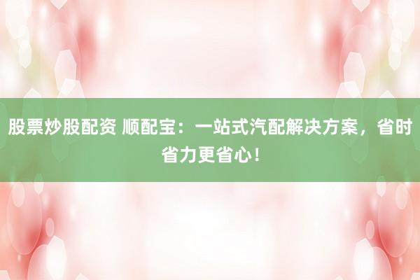 股票炒股配资 顺配宝:一站式汽配解决方案,省时省力更省心!