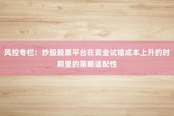 风控专栏：炒股股票平台在资金试错成本上升的时期里的策略适配性