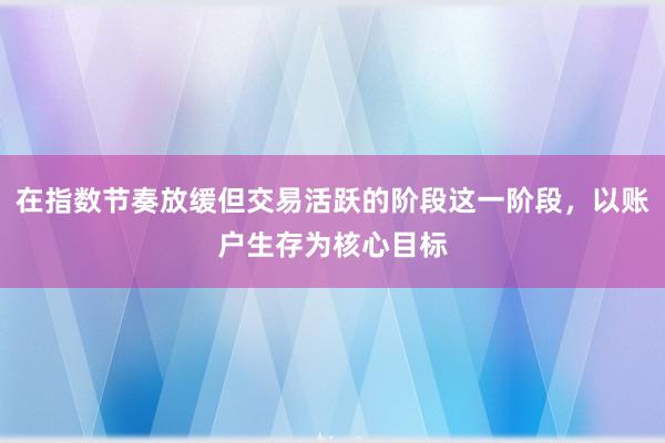 在指数节奏放缓但交易活跃的阶段这一阶段，以账户生存为核心目标