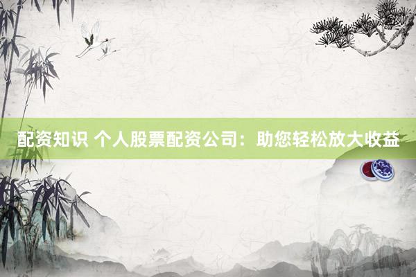 配资知识 个人股票配资公司:助您轻松放大收益