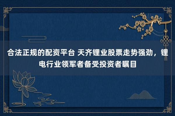 合法正规的配资平台 天齐锂业股票走势强劲，锂电行业领军者备受投资者瞩目
